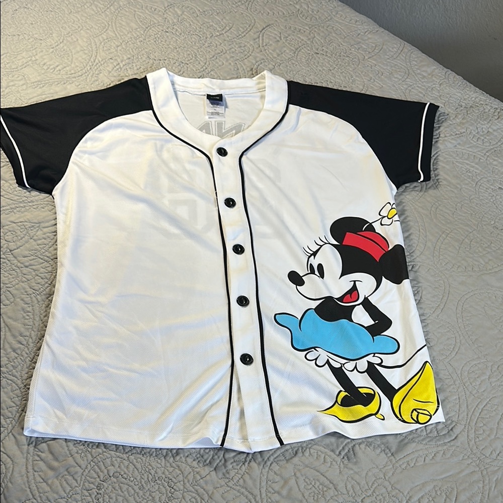 Disney Button Down Shirt White and Black Cartoon Design